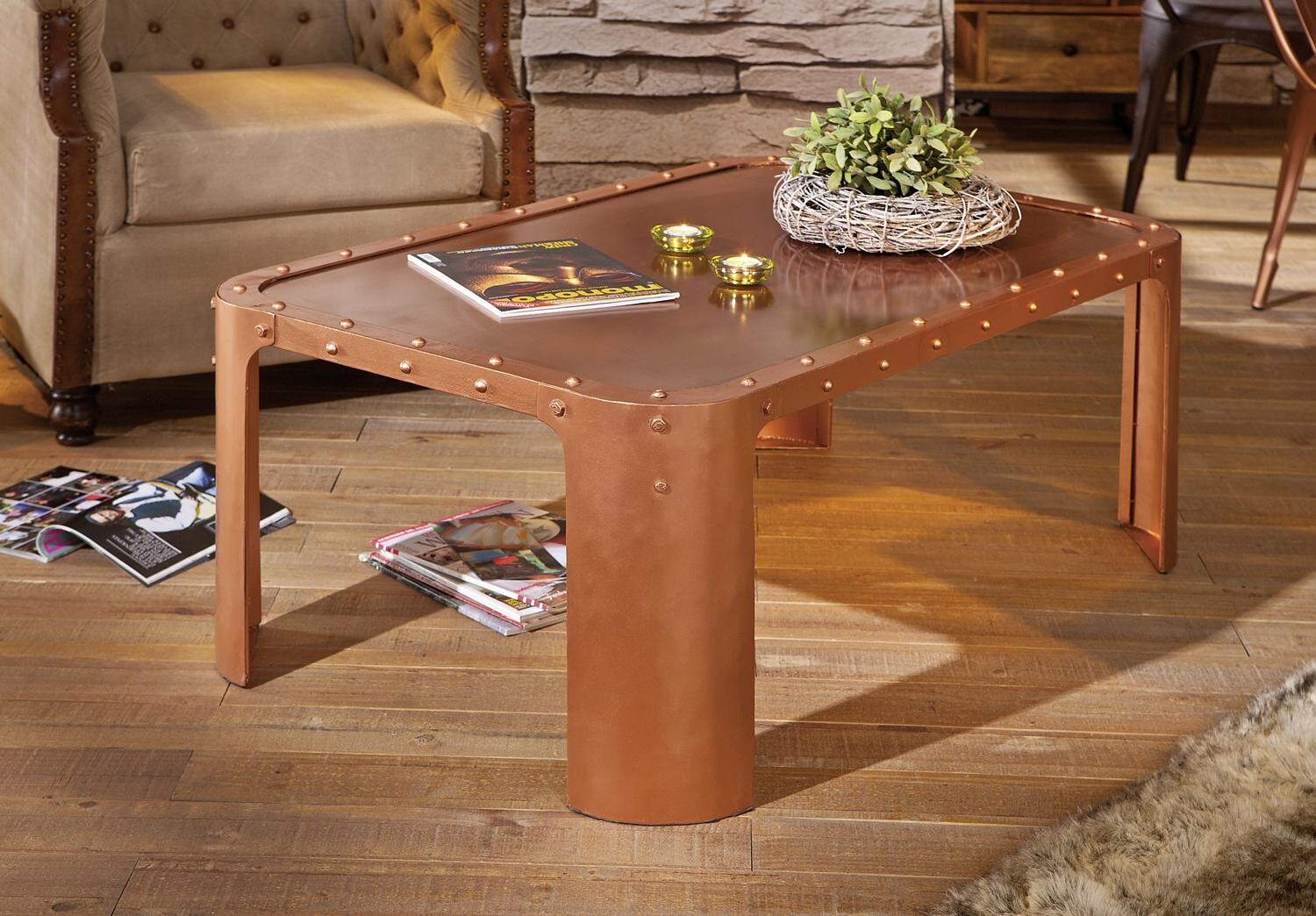 Inter Link Couchtisch Gormur Kupfer Metall B/H/T: ca. 110x45x70 cm