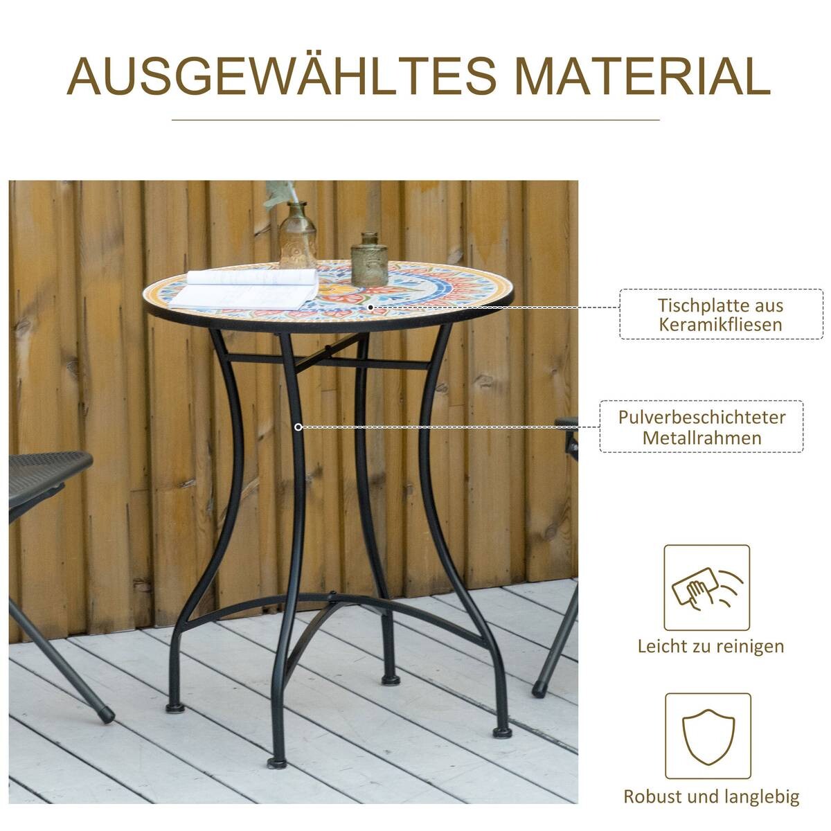 Outsunny Gartentisch bunt Keramik H/D: ca. 71x60 cm
