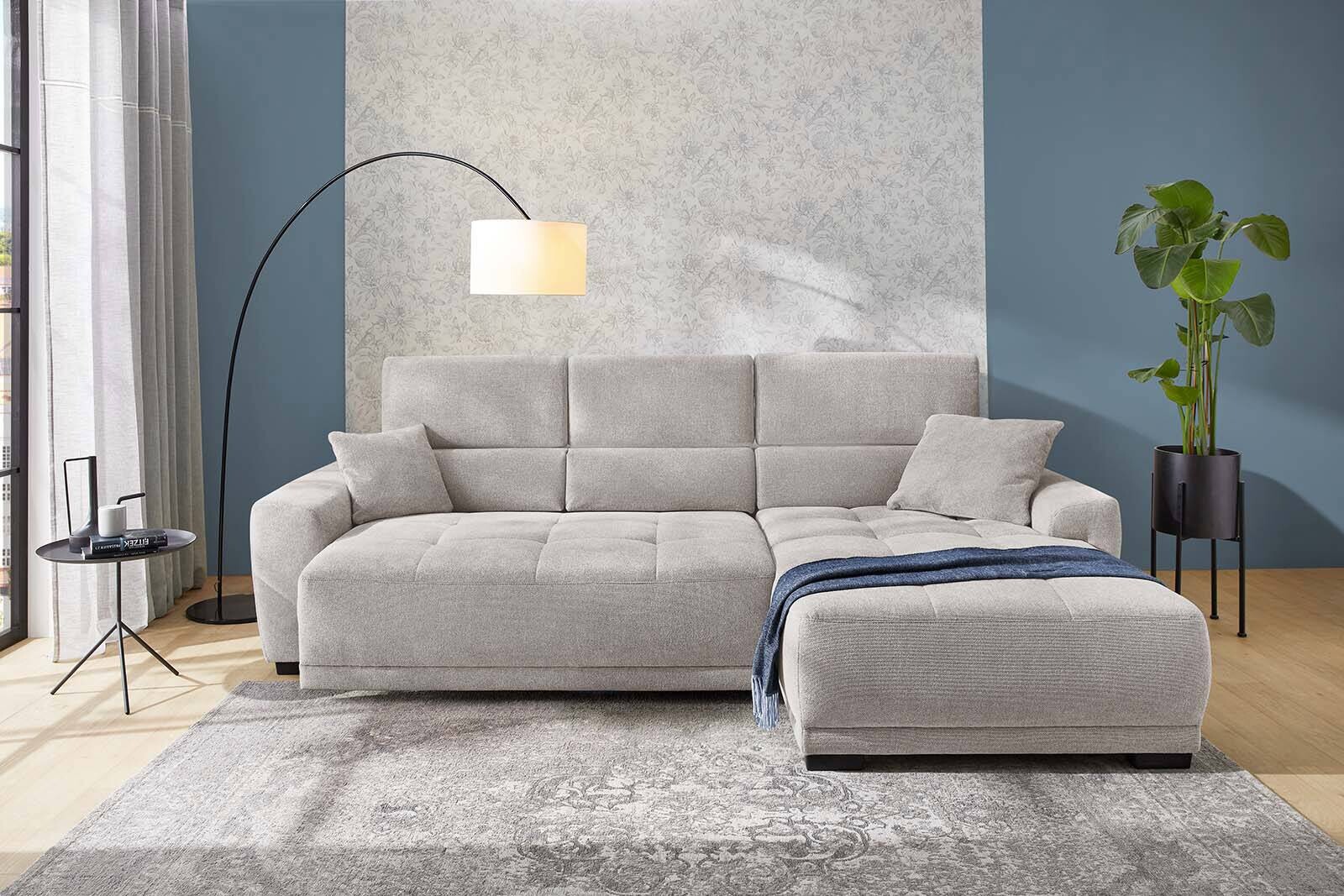 Ecksofa mit elektrischer Sitztiefenverstellung hellgrau Microfaser B/H/T: ca. 296x105x200 cm