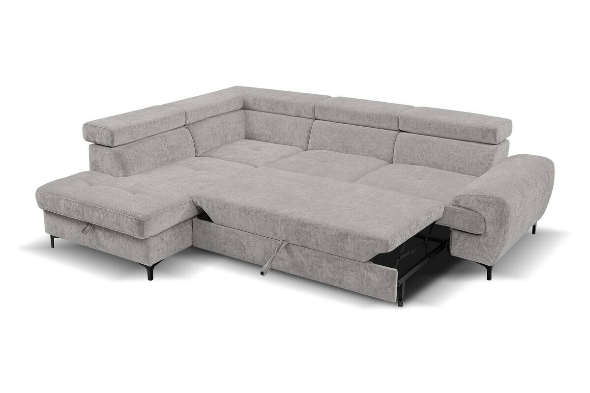 Ecksofa mit Bettfunktion und Bettkasten grau Microfaser B/H/T: ca. 256x73x202 cm