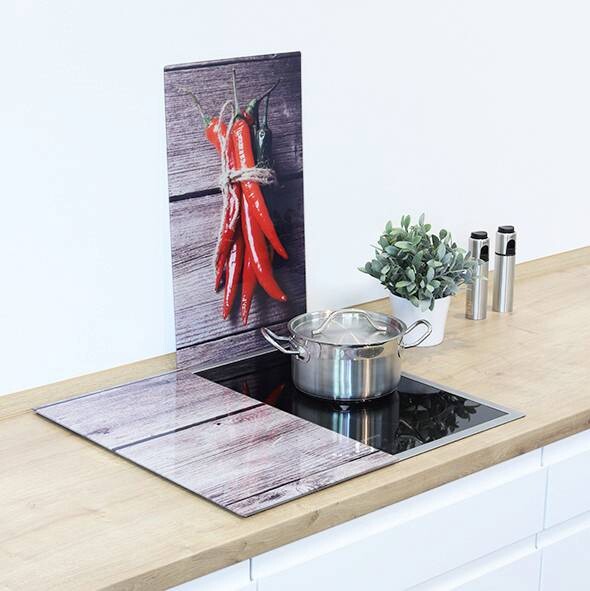 HI Herdblende-/Abdeckplatte Chili & Paprika Glas