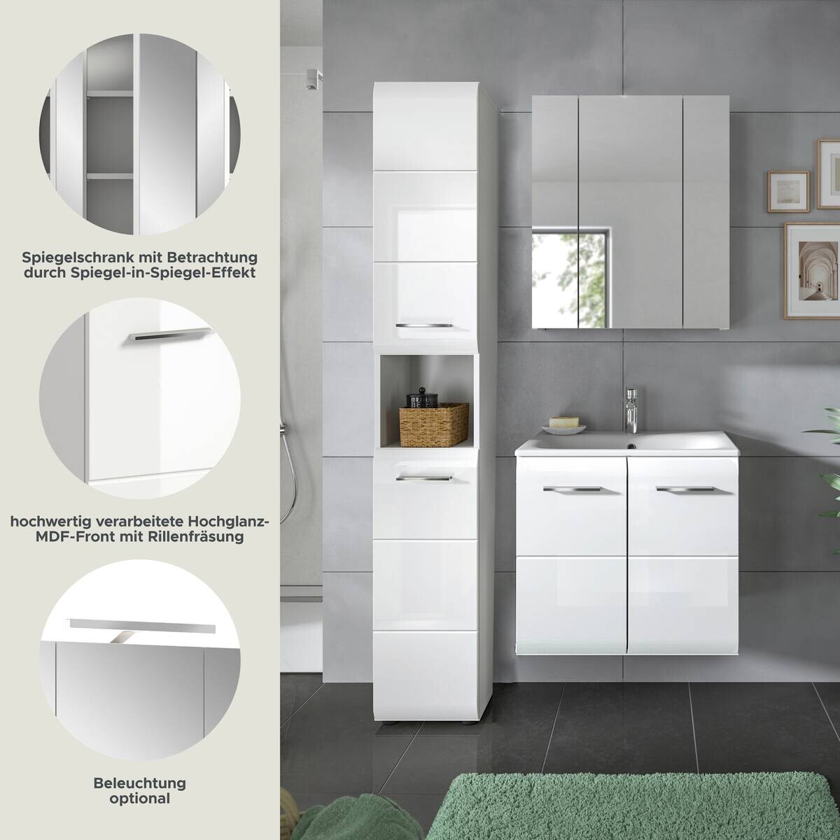 Badezimmer-Set Ice weiß weiß Hochglanz B/H/T: ca. 105x185x46 cm
