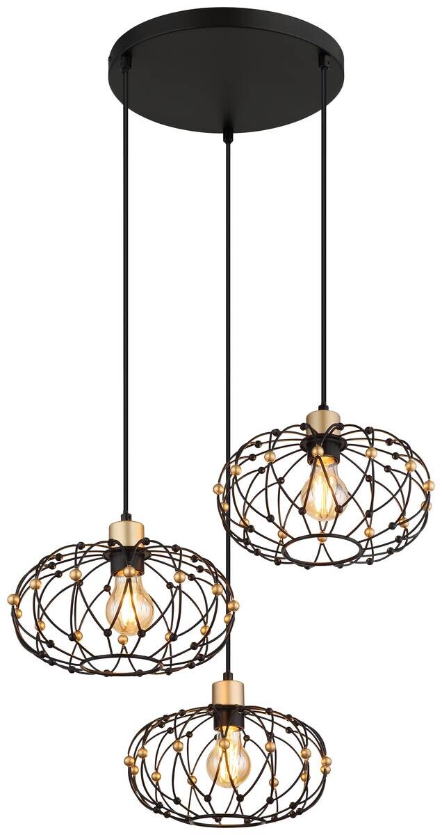 GLOBO Pendelleuchte mattschwarz Metall H/D: ca. 150x54,9 cm E27 3 Brennstellen