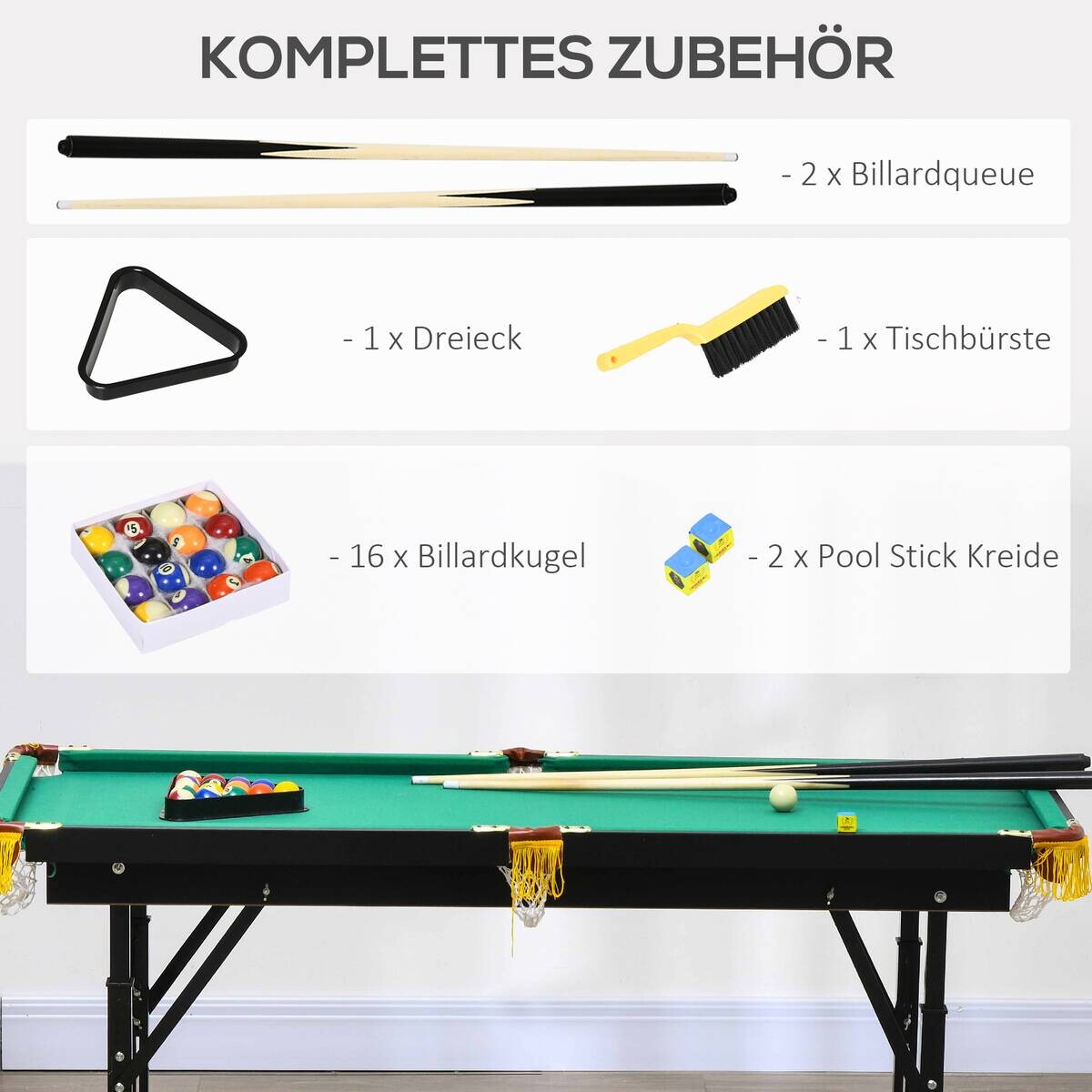 SPORTNOW Billardtisch grün Stahl B/H/L: ca. 63x75x140 cm