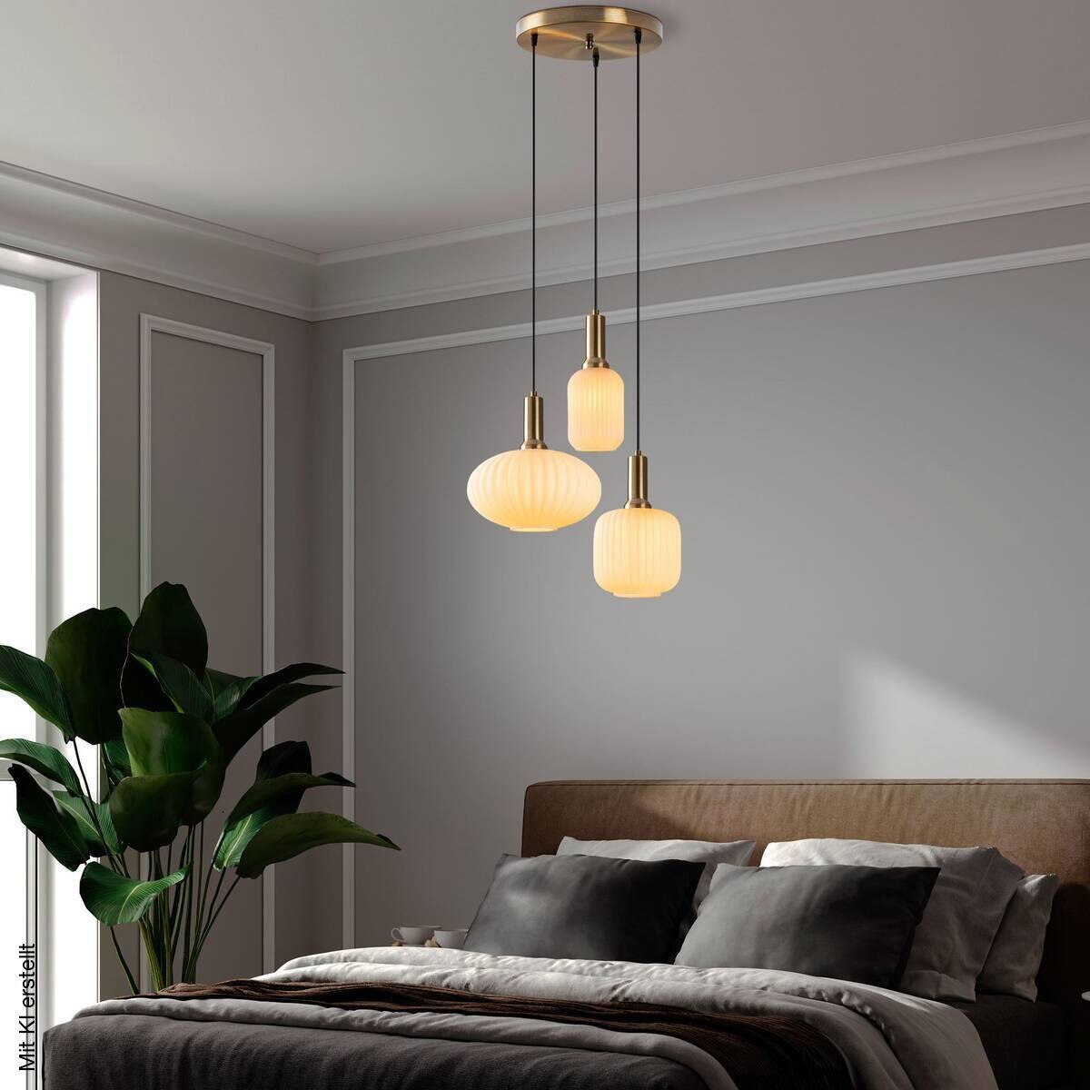 Opviq Pendelleuchte Asker-15201 gold Glas Metall B/H/T/L/D: ca. 55x130x55x55x55 cm E27 3 Brennstellen