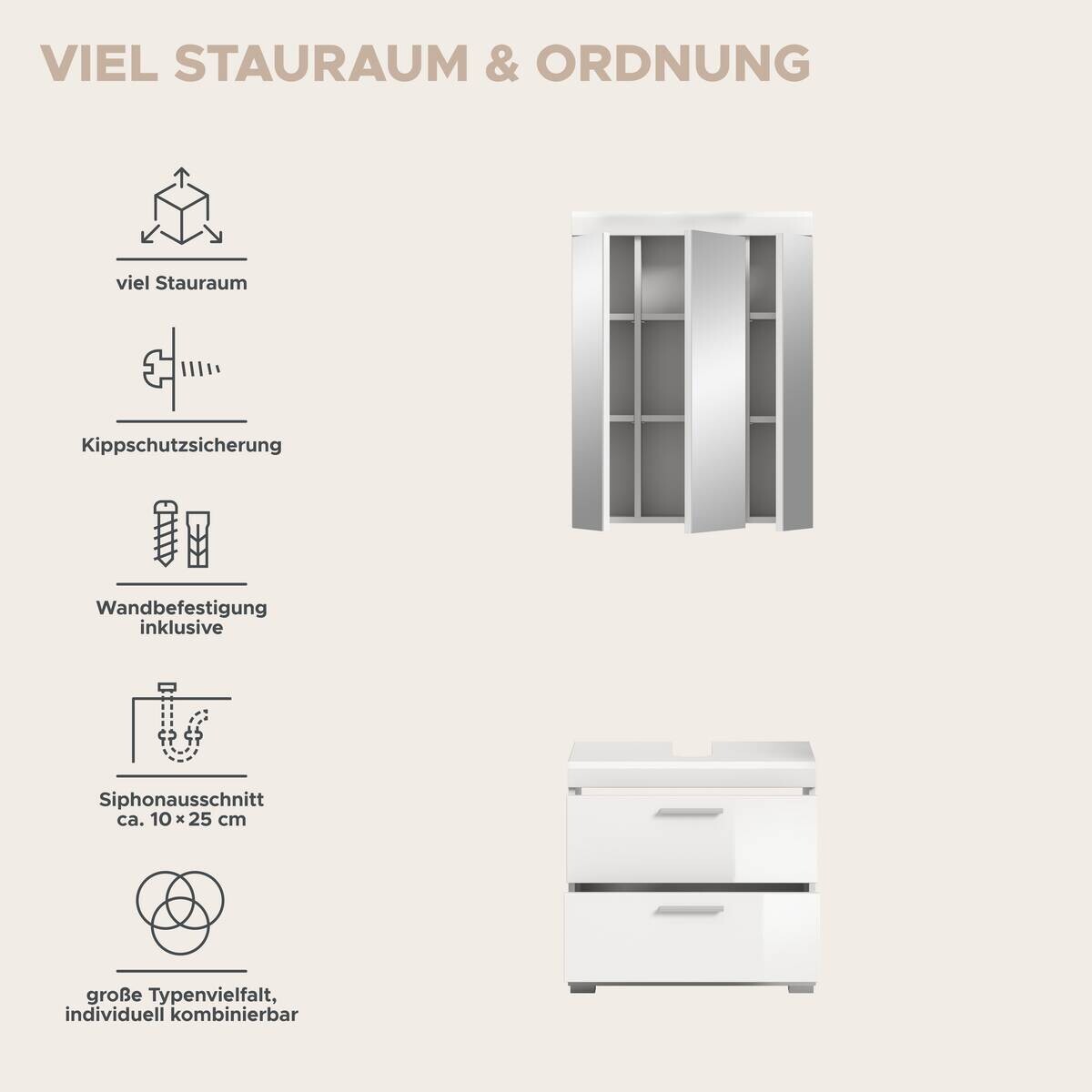 Badezimmer-Set Scout weiß weiß Hochglanz B/H/T: ca. 60x191x37 cm