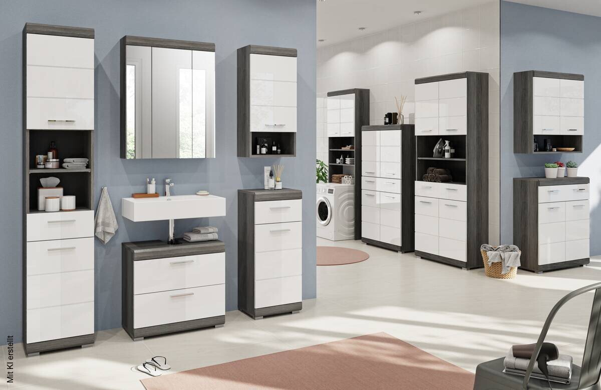 Badezimmer-Set Scout Rauchsilber Nachbildung weiß Hochglanz B/H/T: ca. 112x191x34 cm