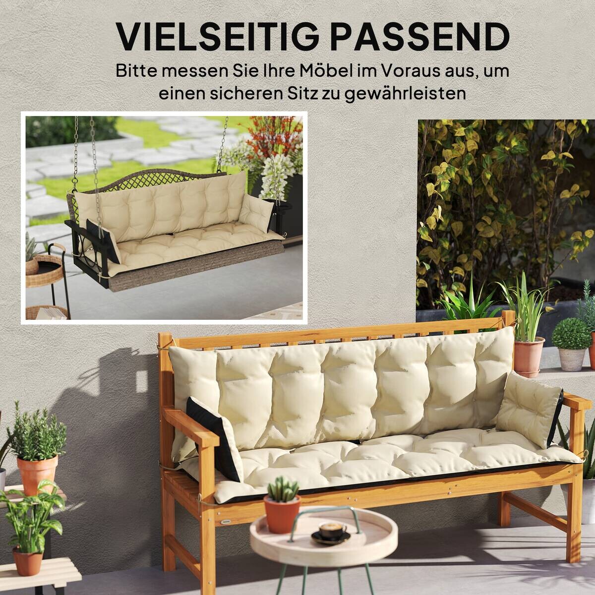 Outsunny Sitzkissen-Set beige Polyester B/H/L: ca. 110x8x180 cm