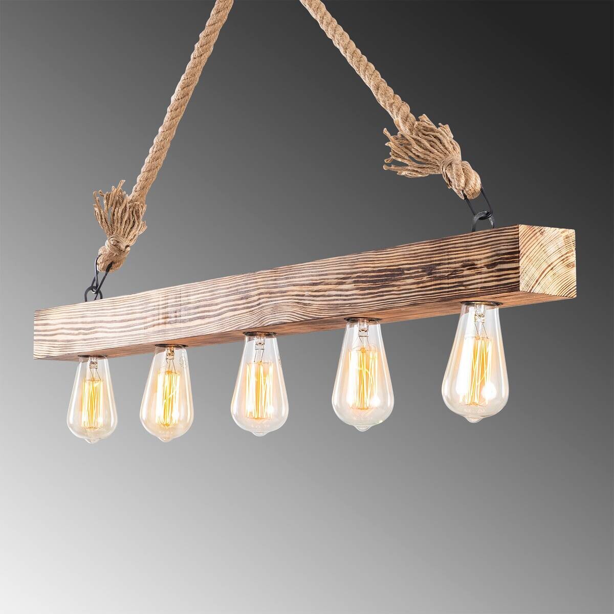 Opviq Deckenleuchte Erebos natur Holz B/H/T/L: ca. 7x53x7x100 cm E27 5 Brennstellen