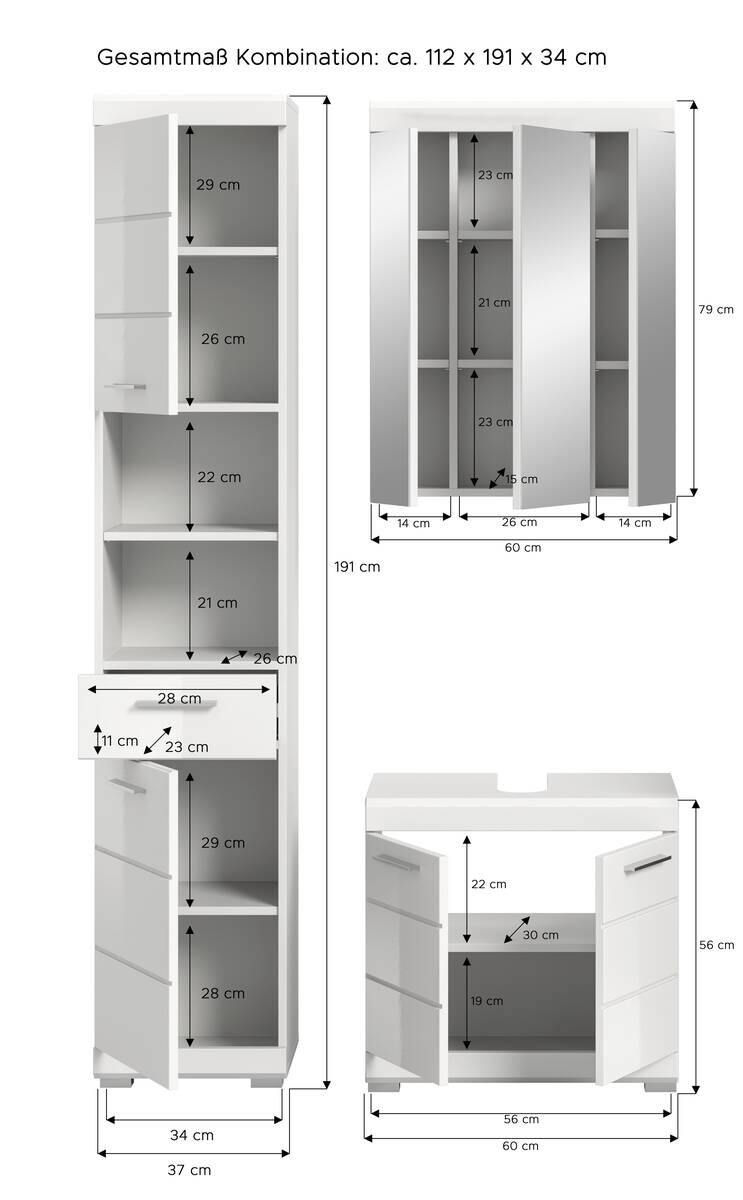 Badezimmer-Set Scout weiß weiß Hochglanz B/H/T: ca. 112x191x34 cm