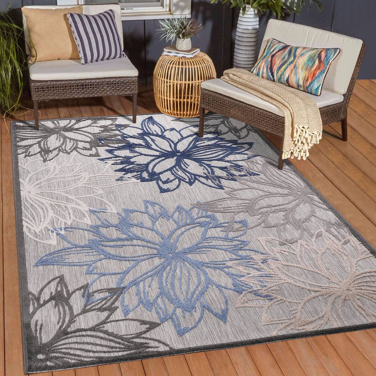 Sanat Outdoorteppich FLORAL grau B/L: ca. 200x290 cm