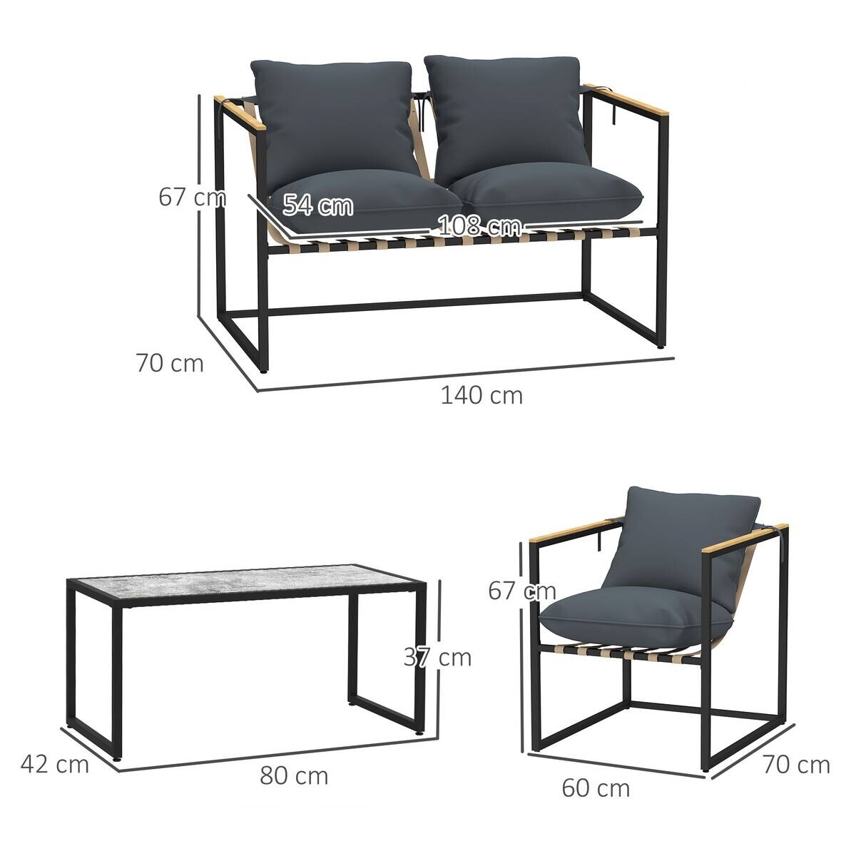 Outsunny Gartenmöbel-Set grau Polyester B/H/L: ca. 70x67x114 cm