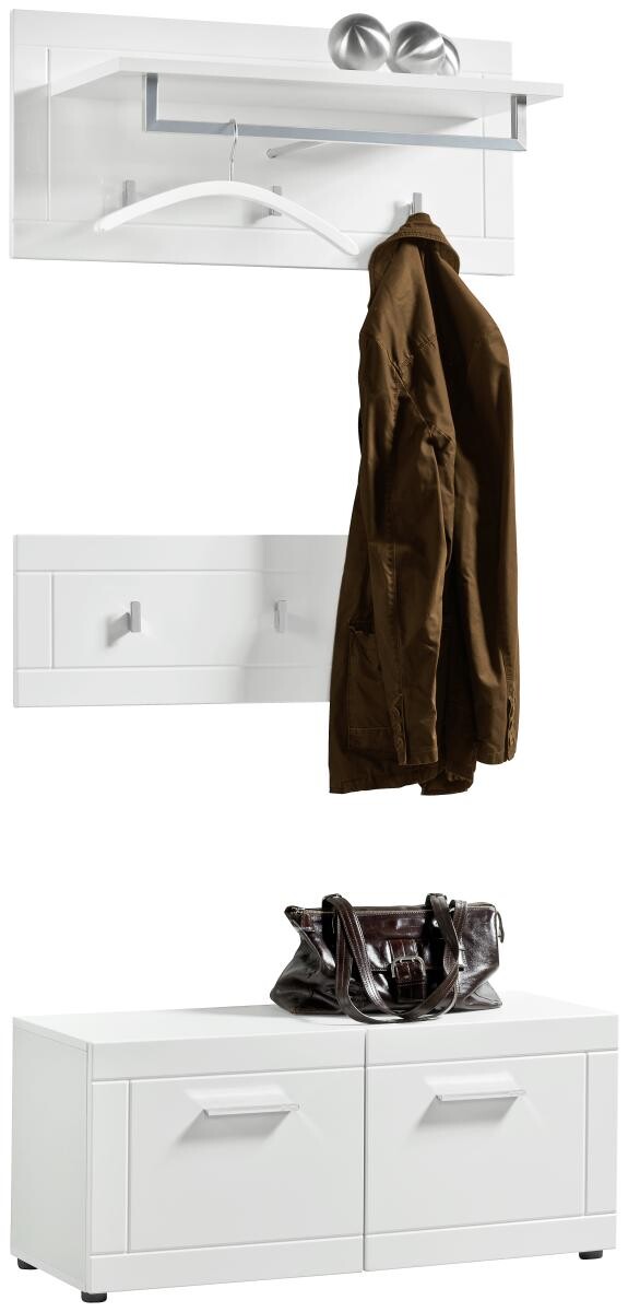 Garderobenpaneel Atlanta weiß Hochglanz B/H/T: ca. 90x39x32 cm