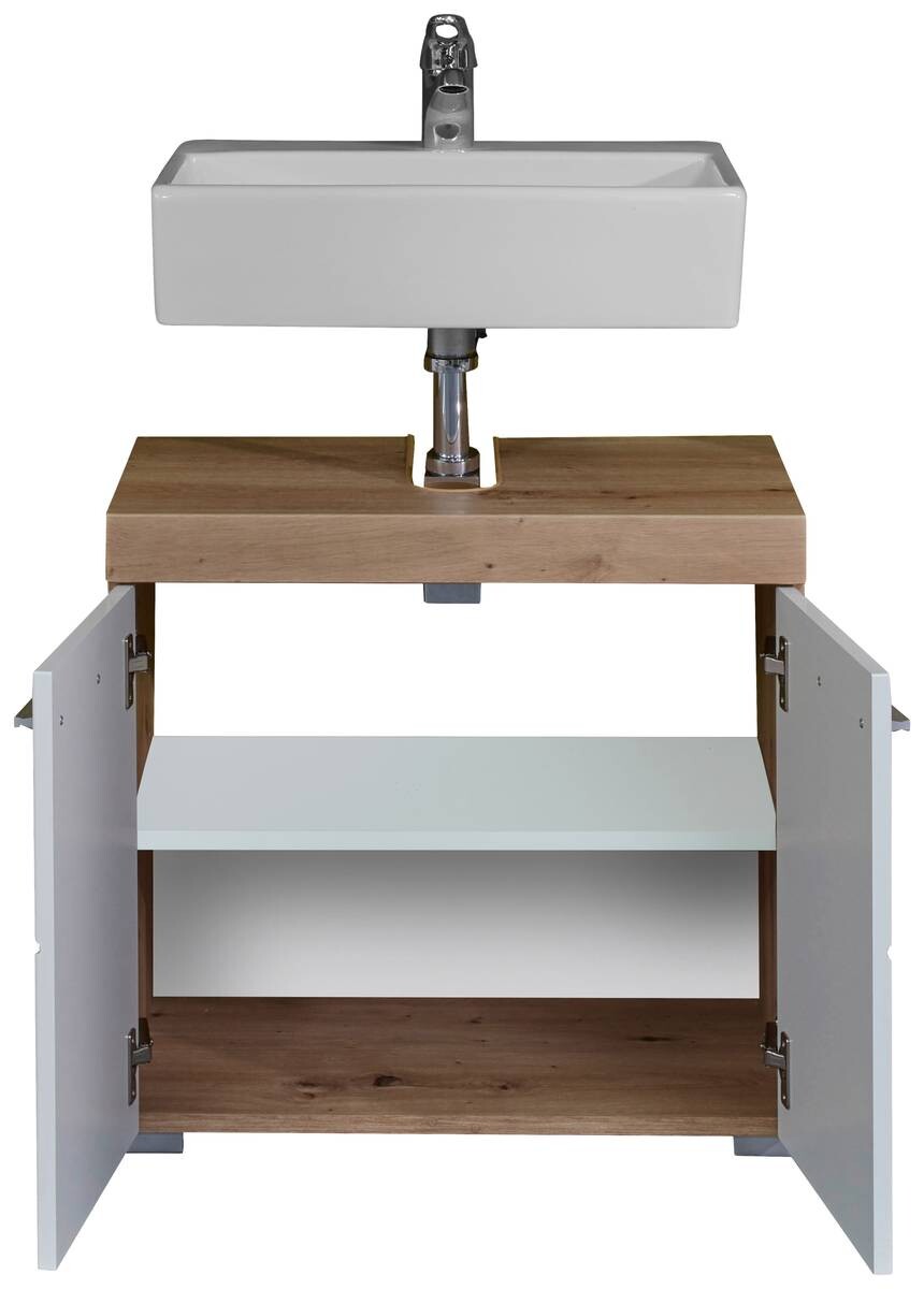 Waschbeckenunterschrank Amanda weiß Hochglanz Asteiche Nachbildung B/H/T: ca. 60x56x34 cm