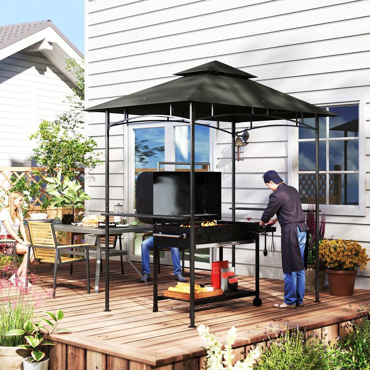 Outsunny Grillpavillon dunkelgrau Polyester B/H/L: ca. 150x258x240 cm