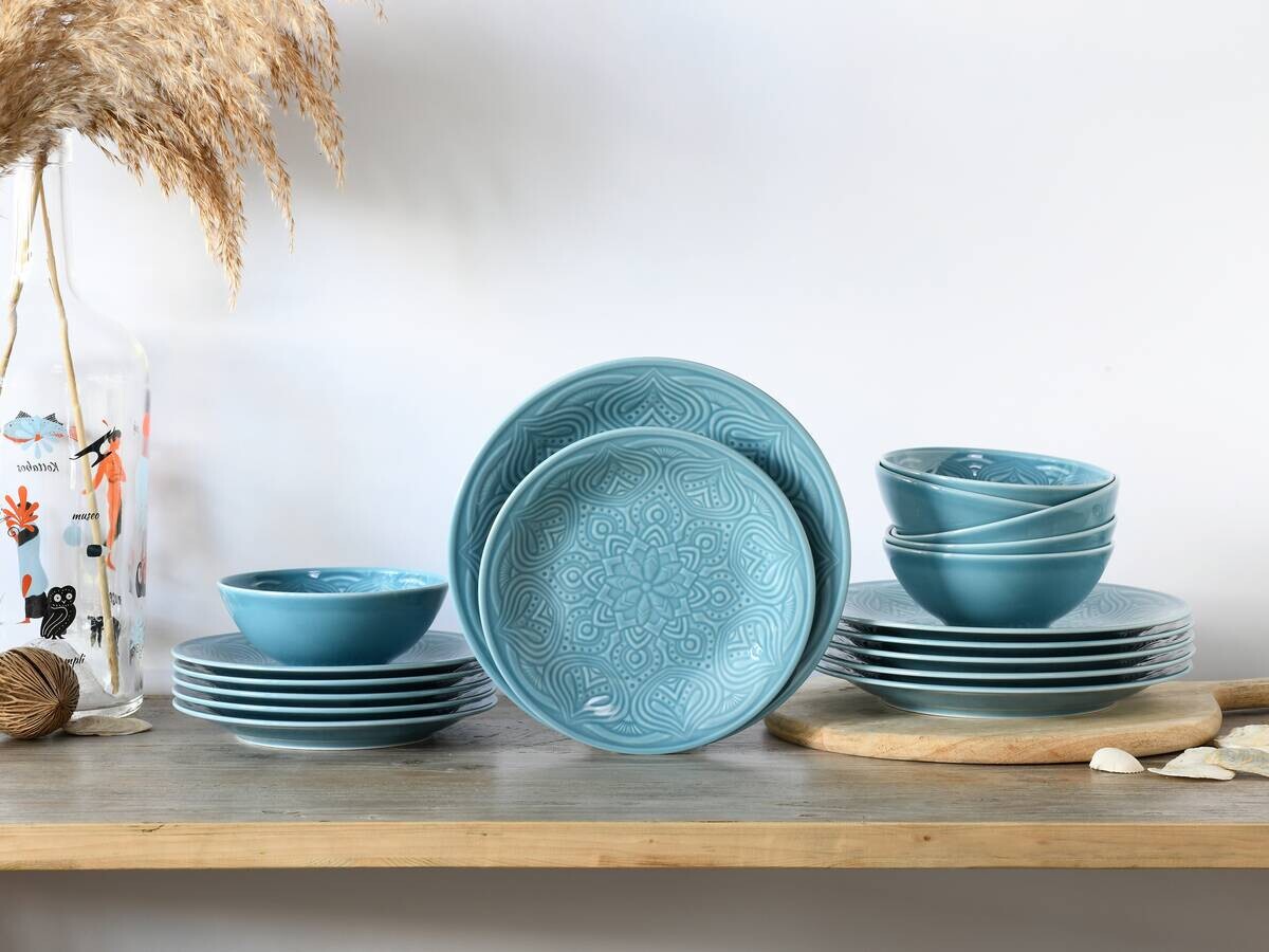 CreaTable Tafelservice Orient Mandala aqua Porzellan 18 tlg.