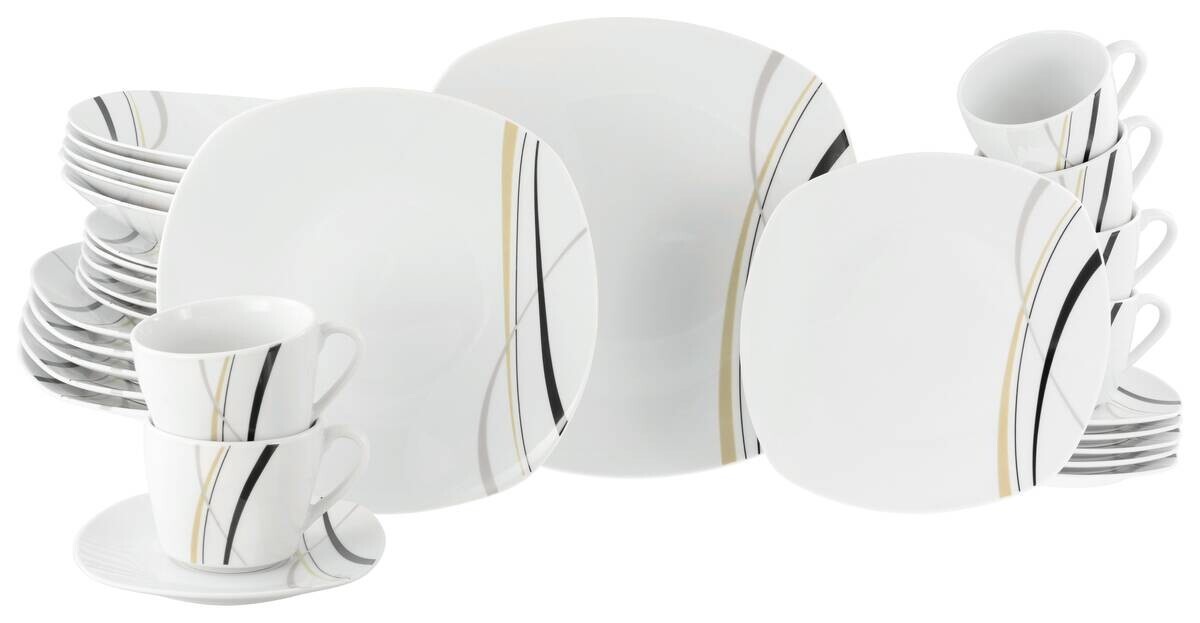 CreaTable Kombiservice Square City Line weiß Porzellan 30 tlg.
