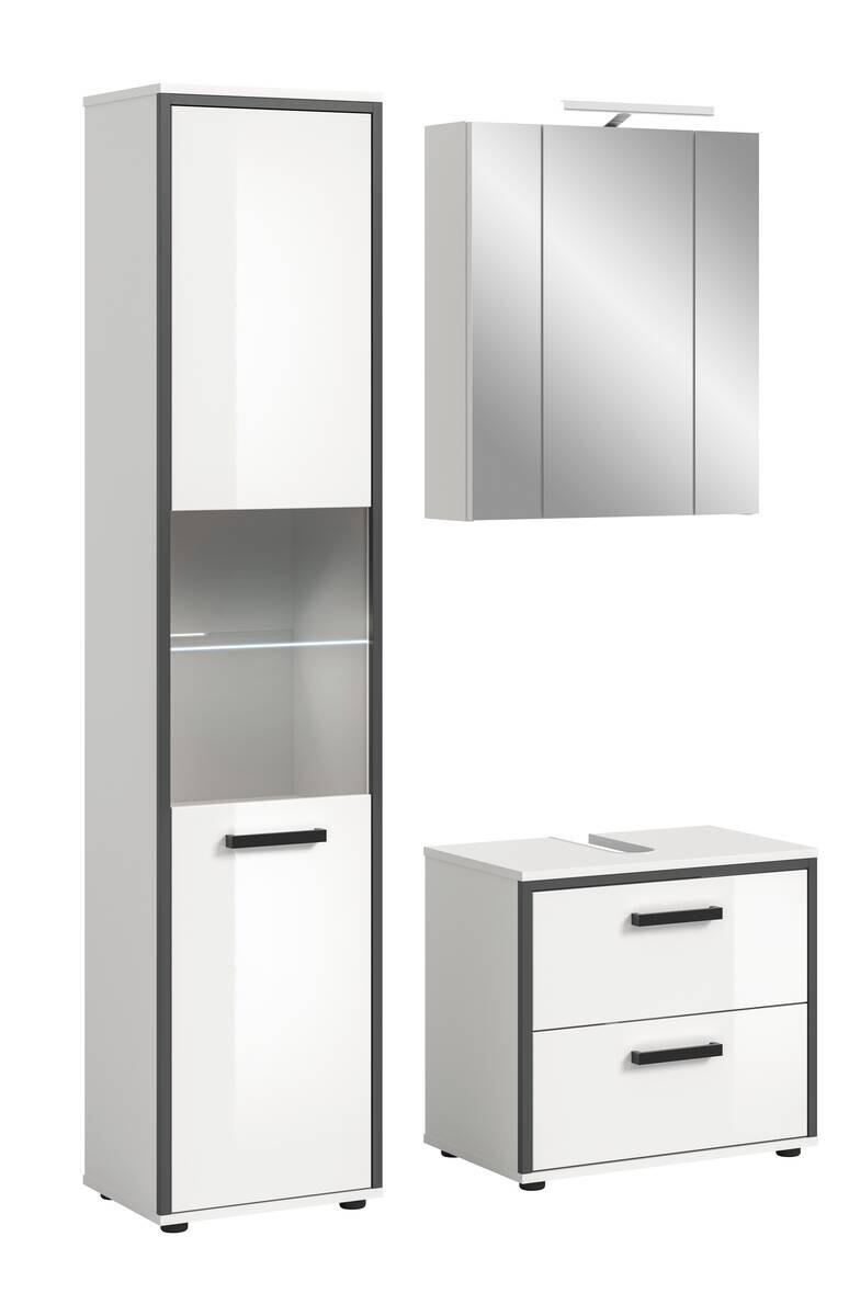 Badblock KOJAK weiß Hochglanz anthrazit grau B/H/T: ca. 115x188x37 cm