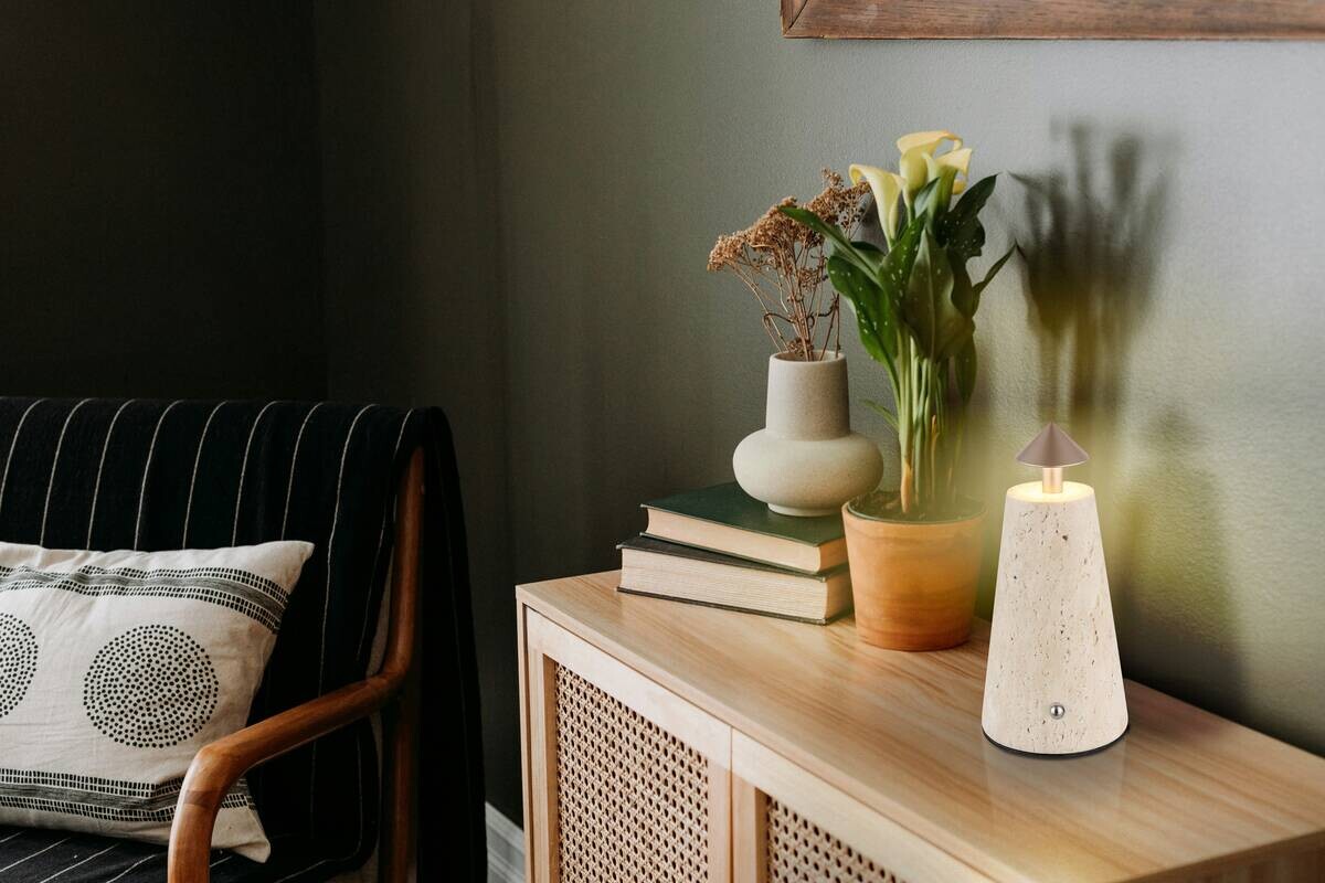 GLOBO LED-Tischleuchte Cappuccino grau schwarz Stein Metall Kunststoff H/D: ca. 19x9 cm 1 Brennstellen