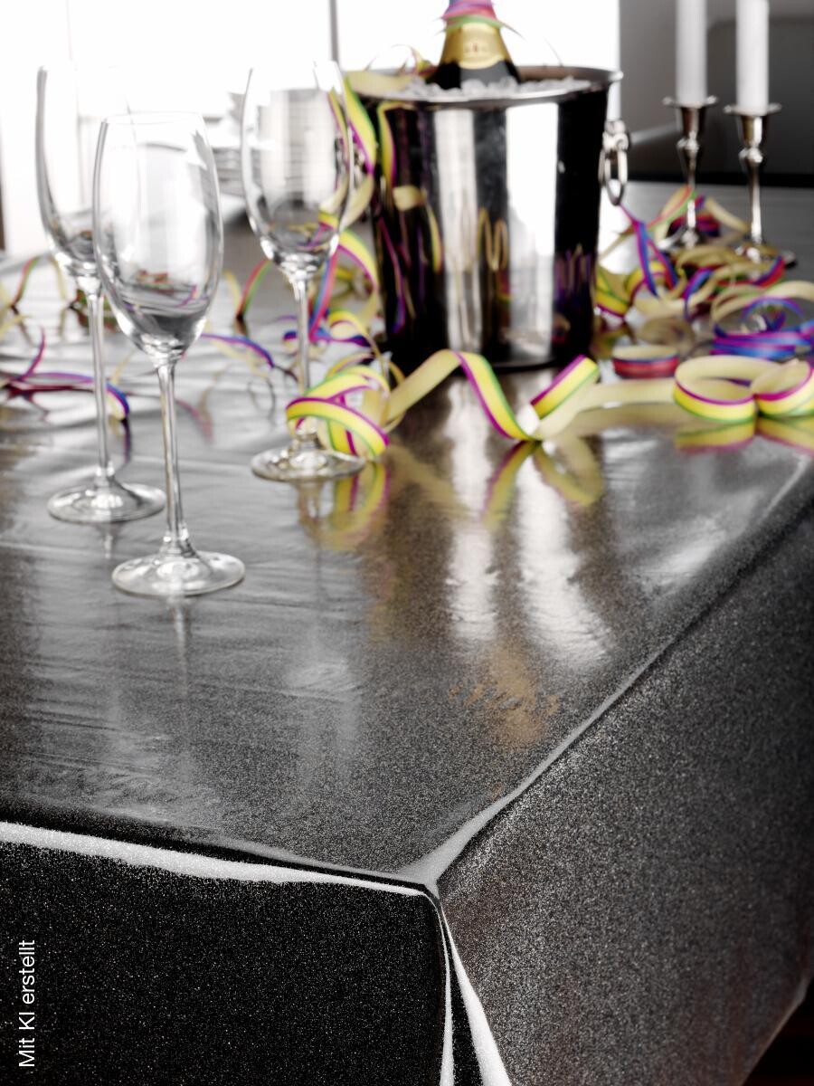 Abwaschbarer Tischbelag Glitter silber B: ca. 140 cm