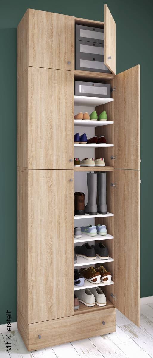 Schuhschrank Lona Eiche Sonoma Nachbildung weiß B/H/T: ca. 70x240x39 cm