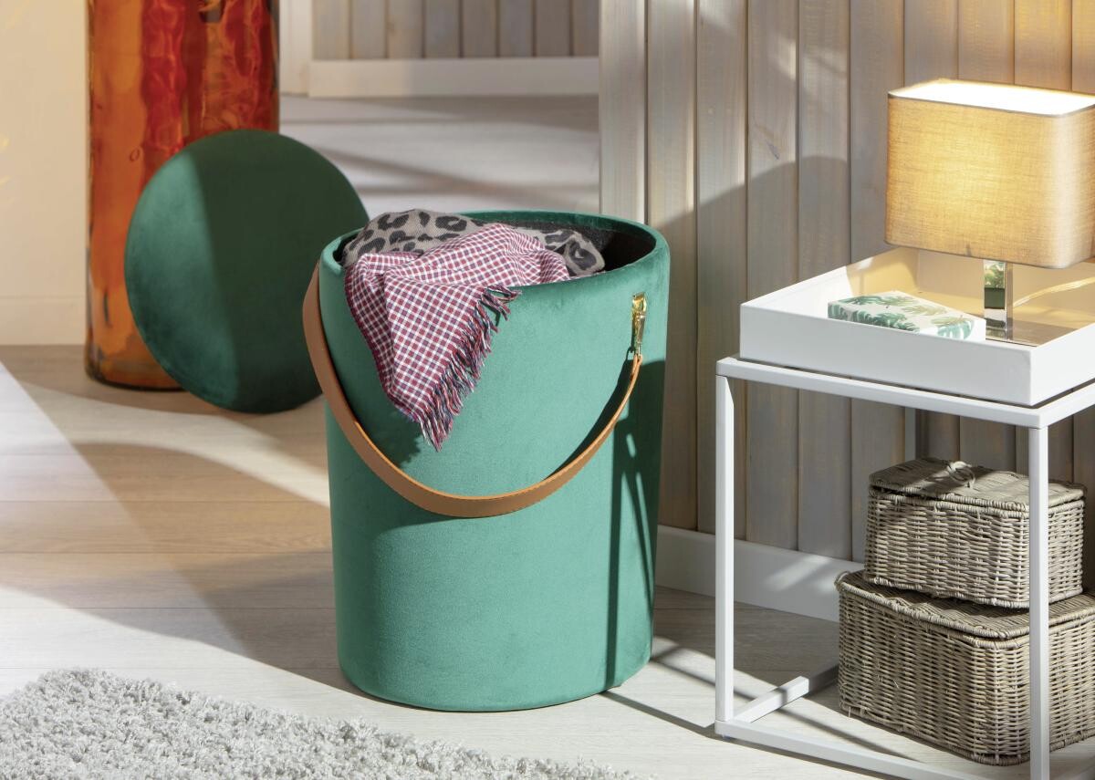 Inter Link Hocker Papua grün MDF Samtoptik B/H/T: ca. 35x45x35 cm