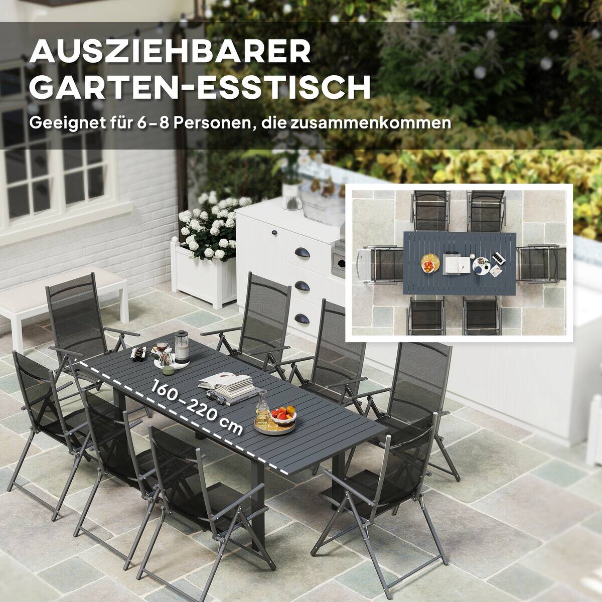 Outsunny Gartentisch grau Aluminium B/H/L: ca. 90x73x220 cm