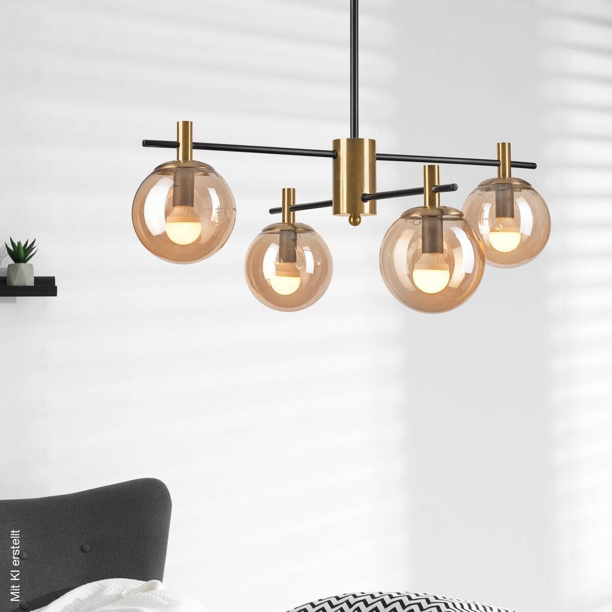Lamkur Deckenleuchte Lilou gold Stahl Glas B/H/L: ca. 51x53x51 cm E14 6 Brennstellen