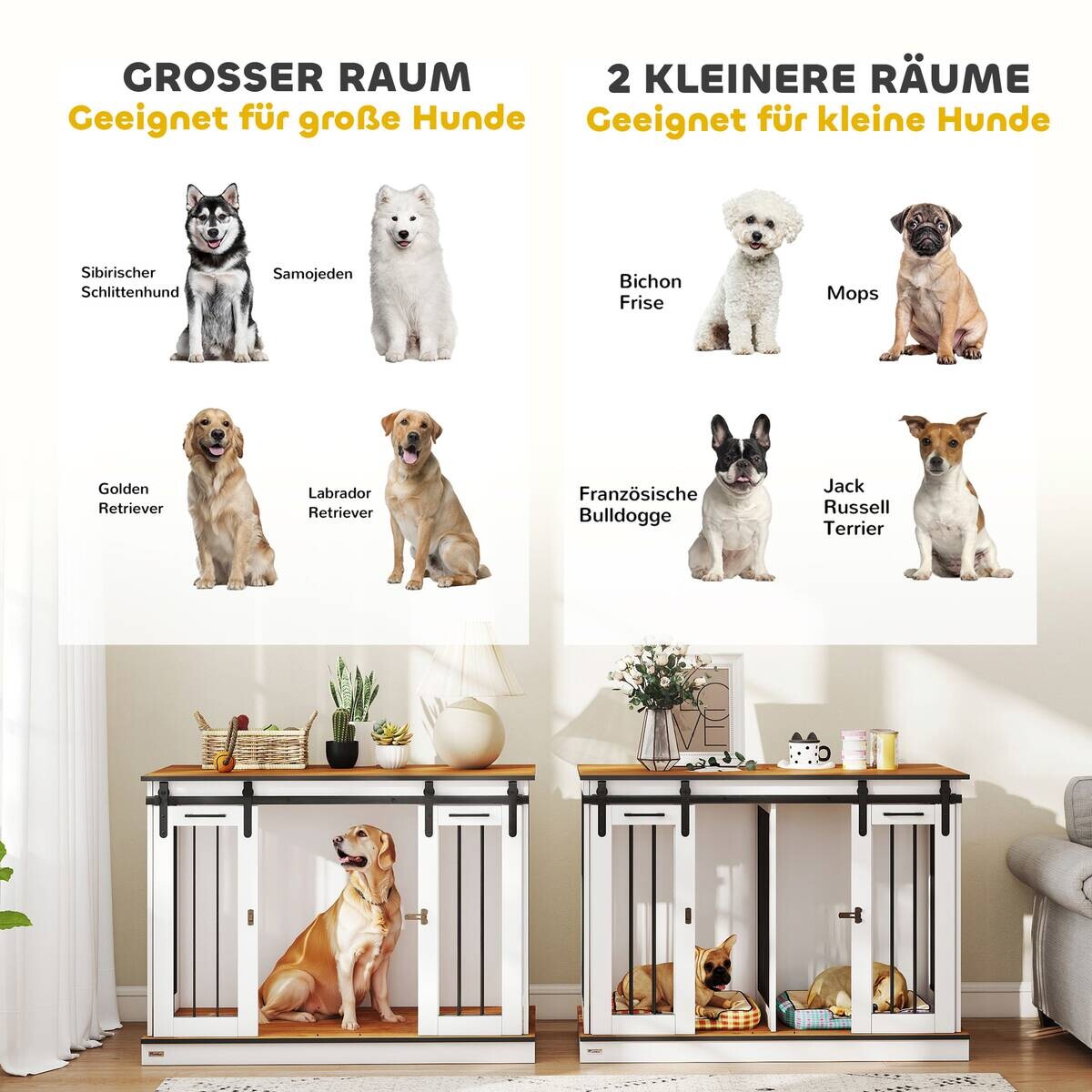PawHut Hundekäfig weiß Stahl B/H/L: ca. 60x88,5x120 cm