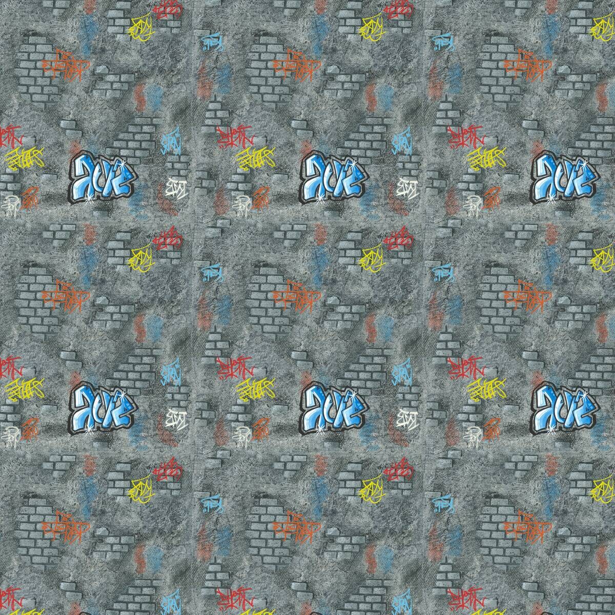 Papiertapete Graffiti grau bunt B/L: ca. 53x1005 cm