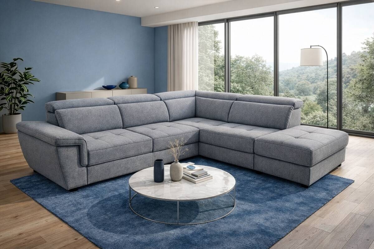 Ecksofa mit Bettfunktion und Bettkasten grau Flachgewebe B/H/T: ca. 267x75x238 cm