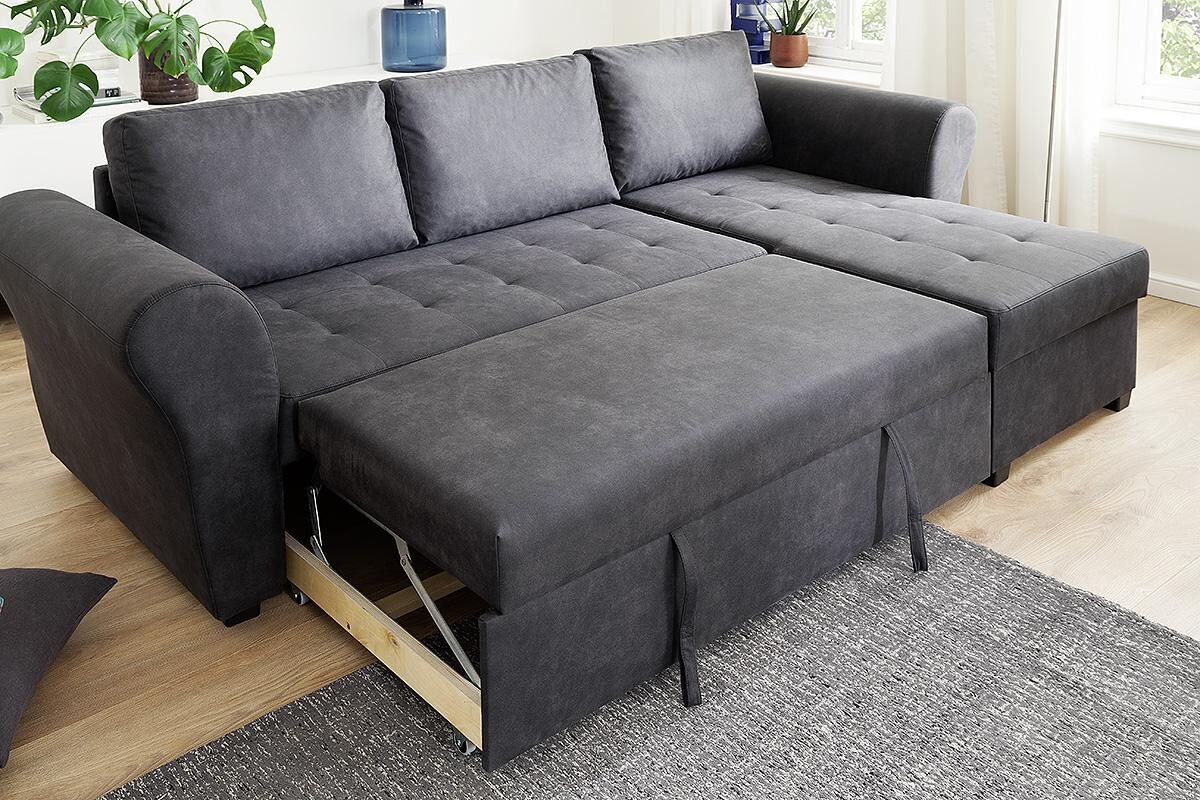 Ecksofa mit Bettfunktion und Bettkasten anthrazit B/H/T: ca. 260x89x155 cm
