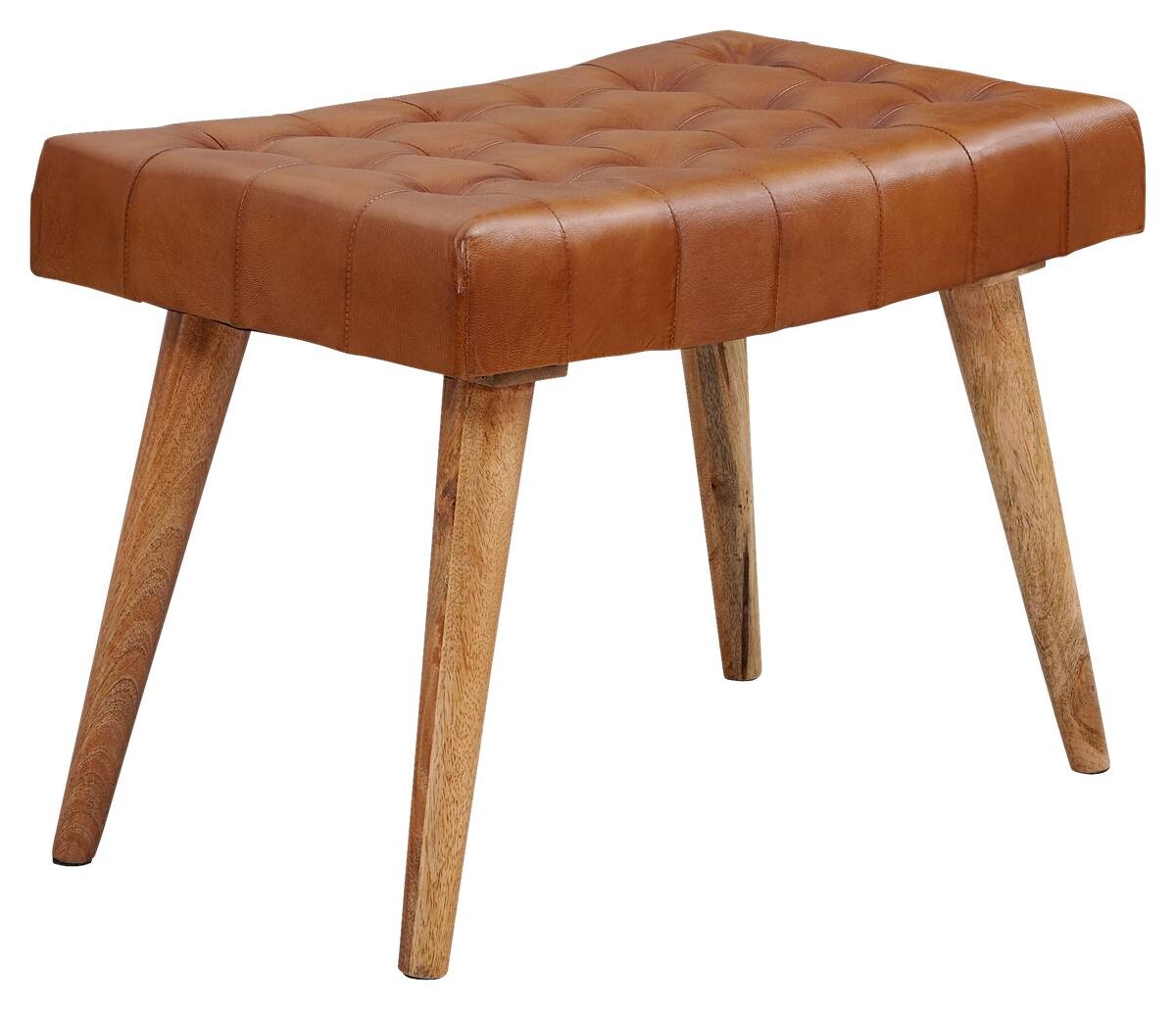 Wohnling Sitzhocker braun natur Leder Echtholz B/H/T: ca. 67x47x39 cm