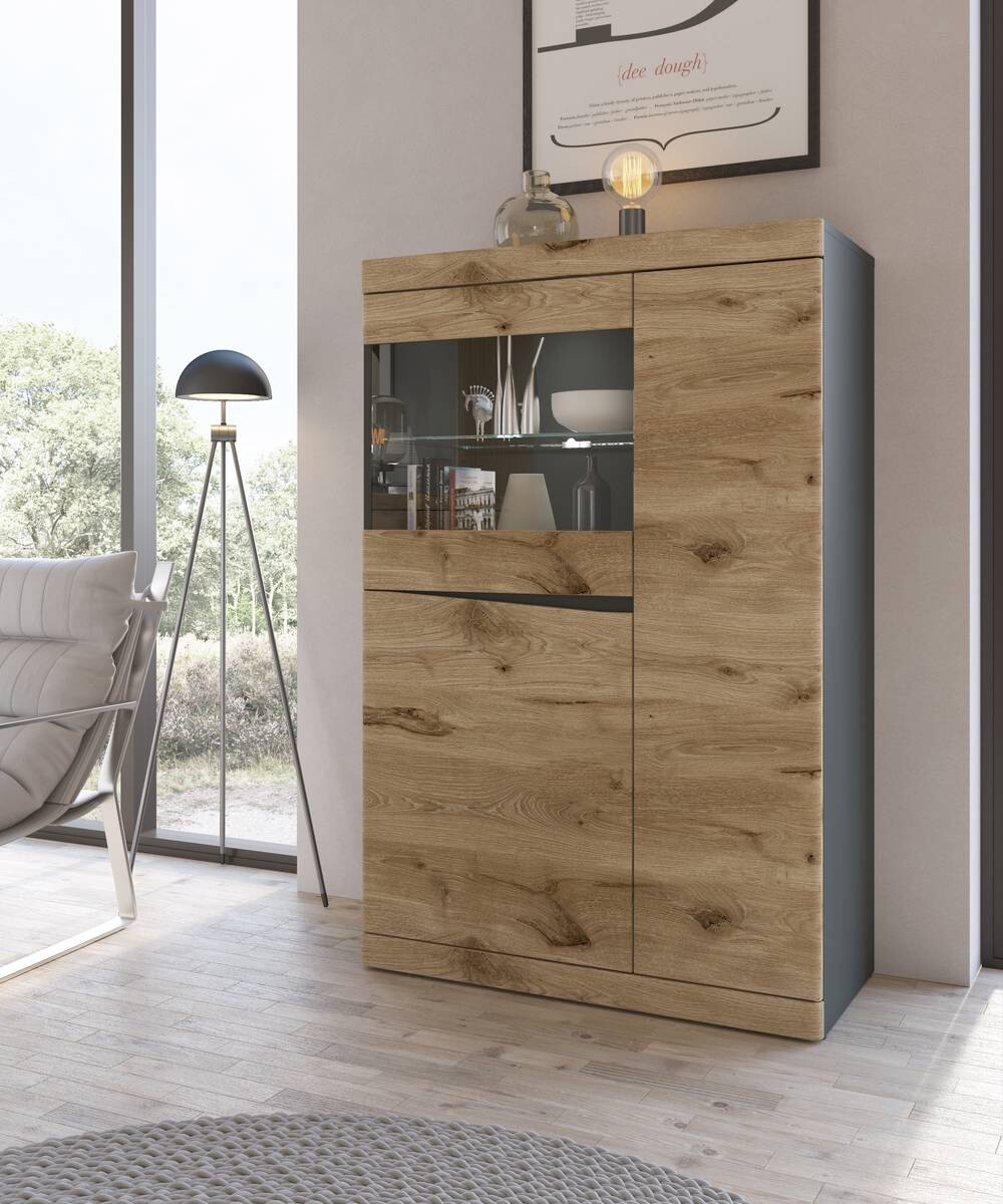 Highboard Spring Eiche Eiche Viking Nachbildung anthrazit B/H/T: ca. 86x131x40 cm