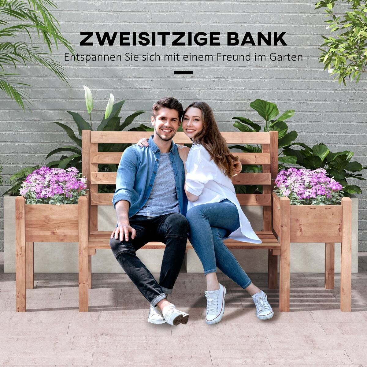 Outsunny Gartenbank braun Polypropylen B/H/L: ca. 59x184x95 cm