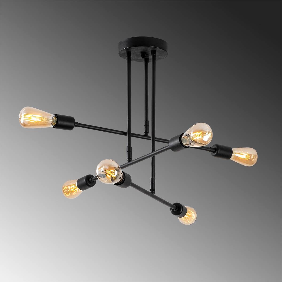 Opviq Deckenleuchte Flower schwarz Eisen B/H/T/L/D: ca. 75x50x75x75x75 cm E27 6 Brennstellen
