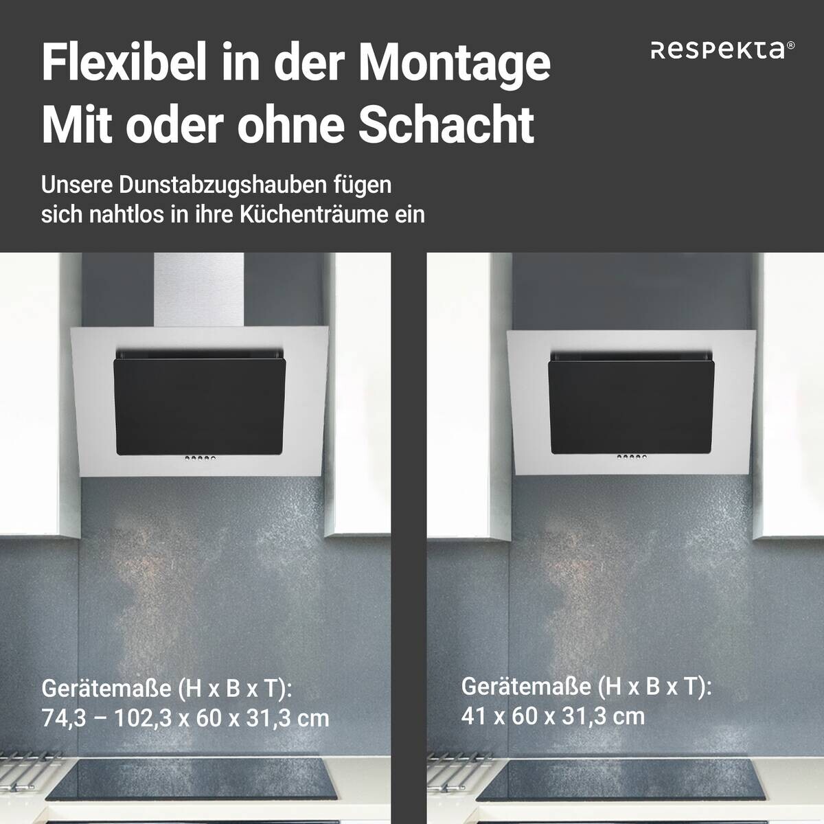 Respekta Dunstabzugshaube CH2060SBM Edelstahl B/H/T: ca. 60x74,3x31,3 cm