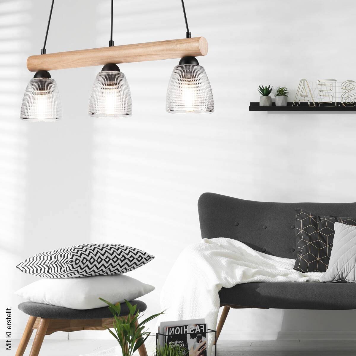 Lamkur Pendelleuchte natur Stahl B/H/L: ca. 20x93x63 cm E27 3 Brennstellen