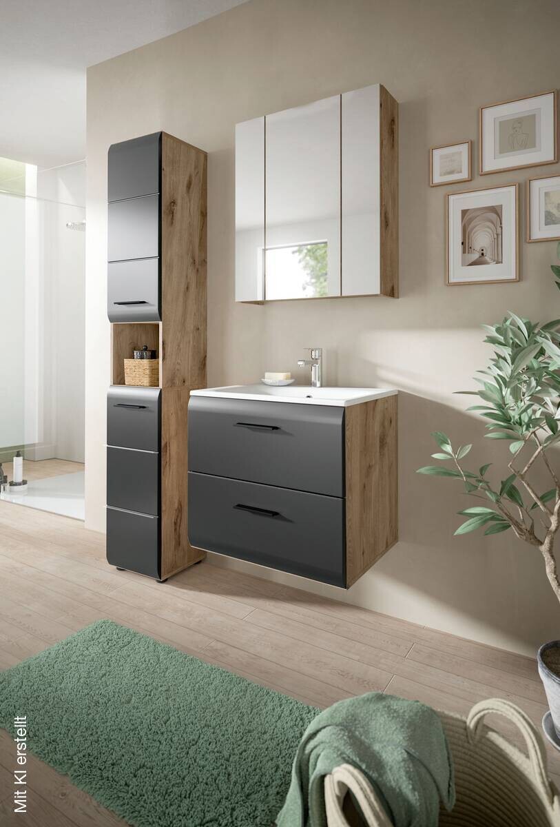 Badezimmer-Set Ice Nox Oak Nachbildung schwarz matt B/H/T: ca. 105x185x46 cm