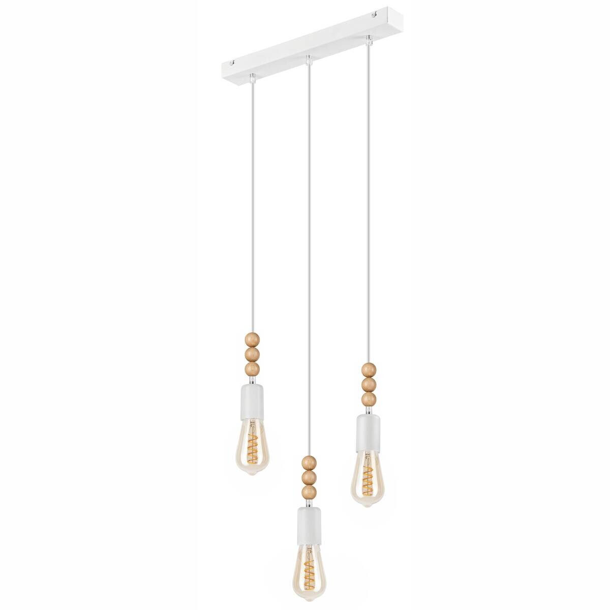Lamkur Pendelleuchte SIMON 37325 weiß Holz Stahl H/L: ca. 94x40 cm E27 3 Brennstellen
