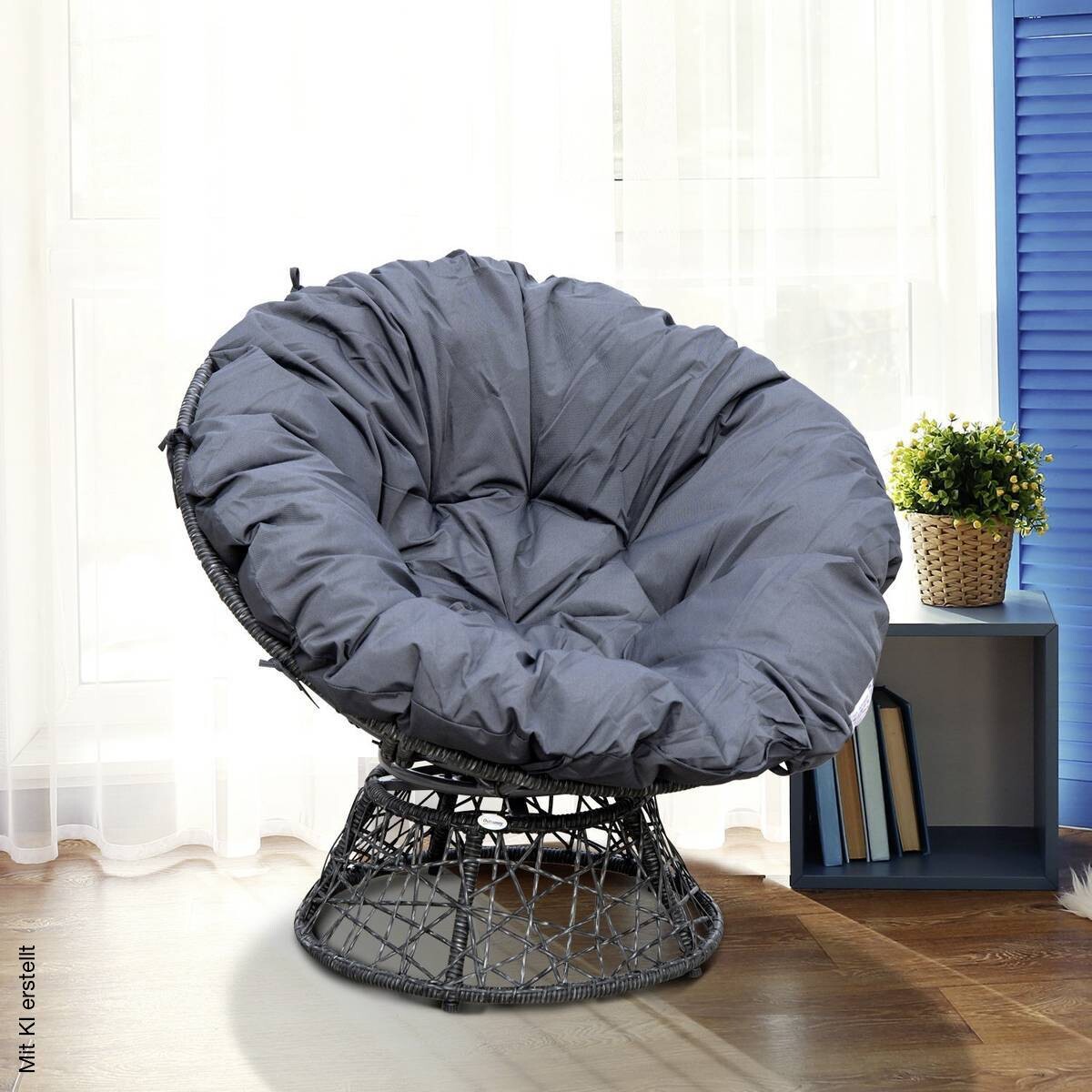 Outsunny Papasansessel schwarz Polyrattan B/H/L: ca. 87x90x97 cm