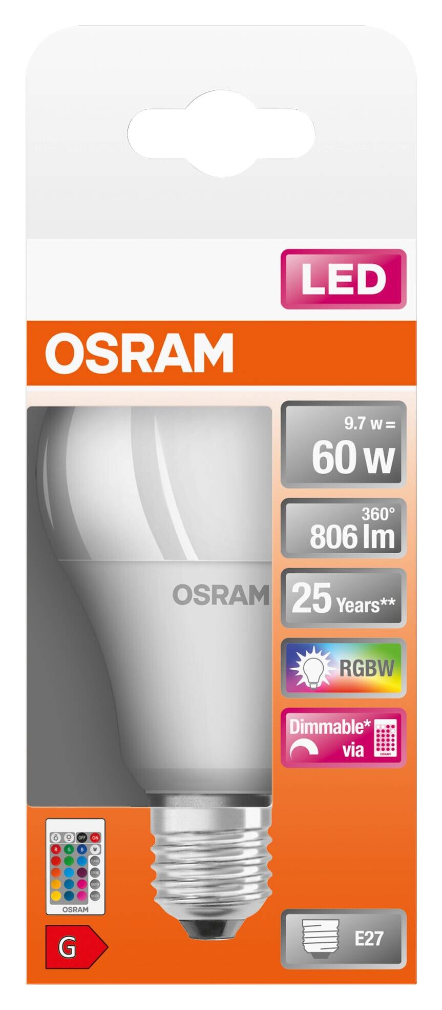 OSRAM LED-Leuchtmittel RGBW mit Fernbedienung AC45044 E27