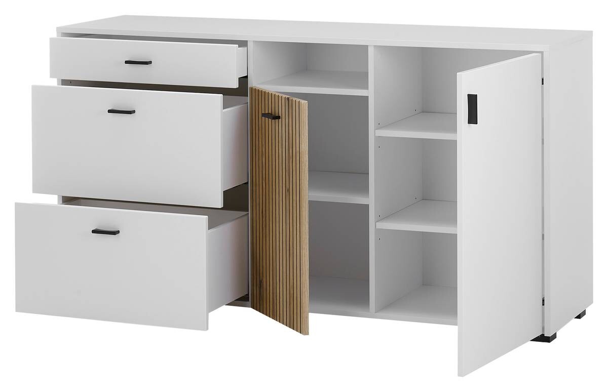 Sideboard Hudson weiß matt Eiche Evoke Coast Nachbildung B/H/T: ca. 150x22x21 cm
