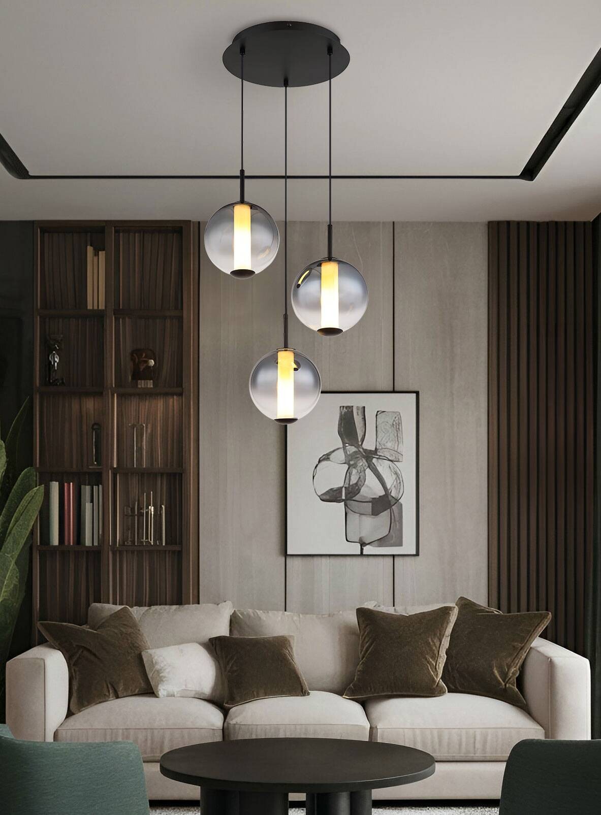 GLOBO Pendelleuchte mattschwarz Rauch Opal Glas Metall H/D: ca. 120x38 cm 1.0 Brennstellen