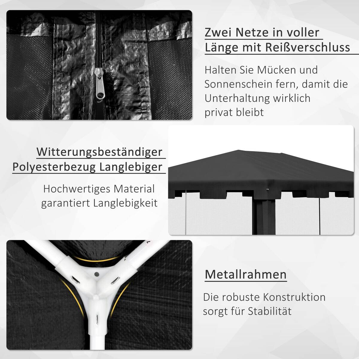 Outsunny Pavillon schwarz Polypropylen B/H/L: ca. 295x395x255 cm