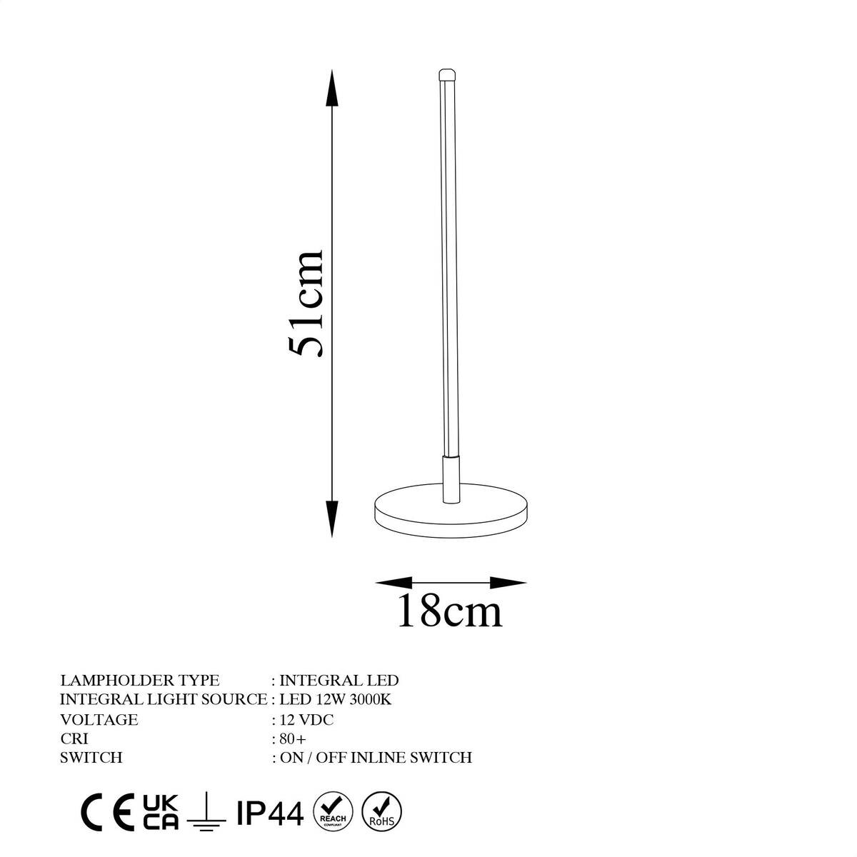 Opviq LED-Tischleuchte schwarz B/H/T: ca. 18x51x18 cm