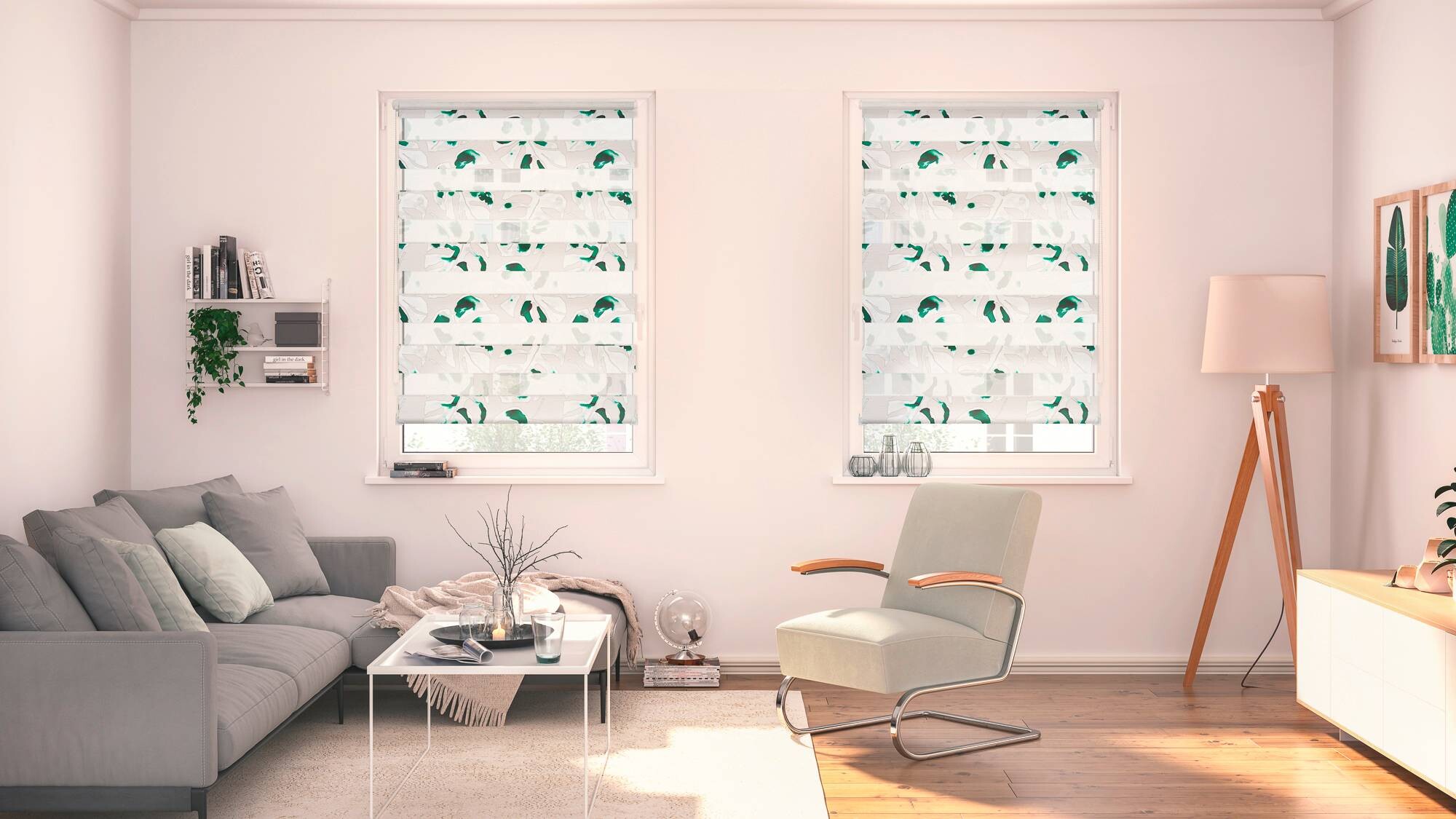 LICHTBLICK Doppelrollo Duo Monstera schwarz B/T: ca. 100x150 cm