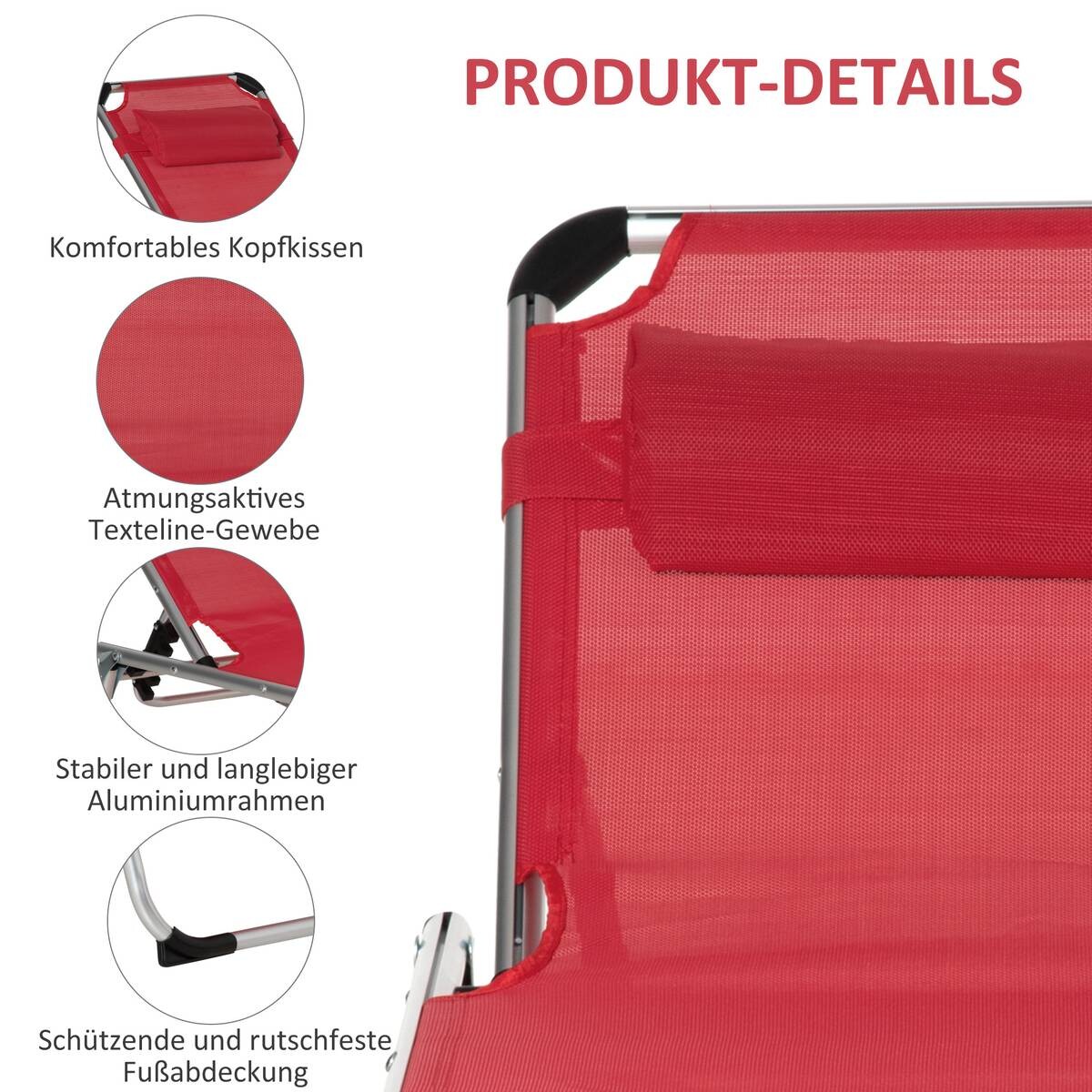 Outsunny Gartenliege rot Aluminium B/H/L: ca. 60x28x189 cm
