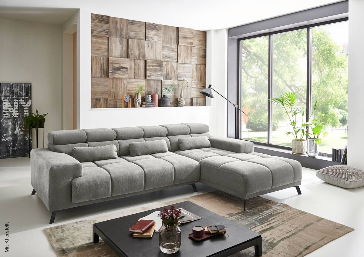 Ecksofa mit elektrischer Sitztiefenverstellung Silbergrau Polyester Nylon B/H/T: ca. 285x99x120 cm