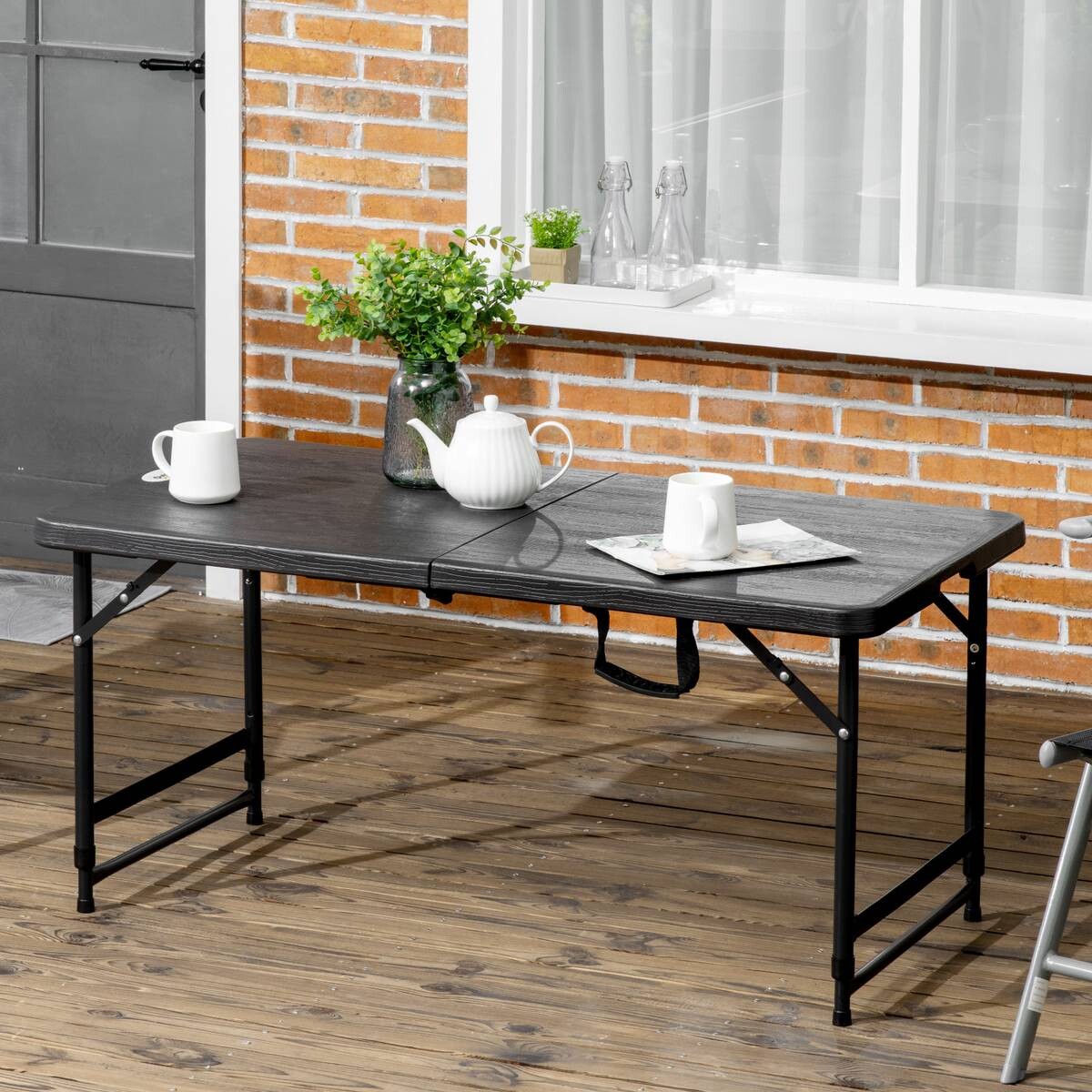 Outsunny Gartentisch dunkelgrau Stahl B/H/L: ca. 60x74x118 cm